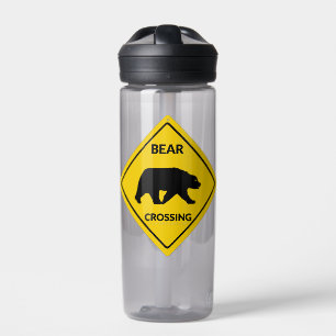 SlipperyJoe's bear crossing sign bear silhouette w Water Bottle