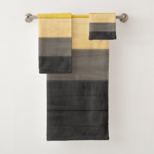 SlipperyJoe's Bear Pride flag wooden floor texture Bath Towel Set