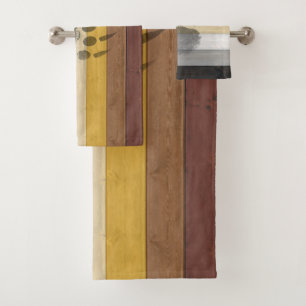 SlipperyJoe's Bear Pride flag wooden floor texture Bath Towel Set