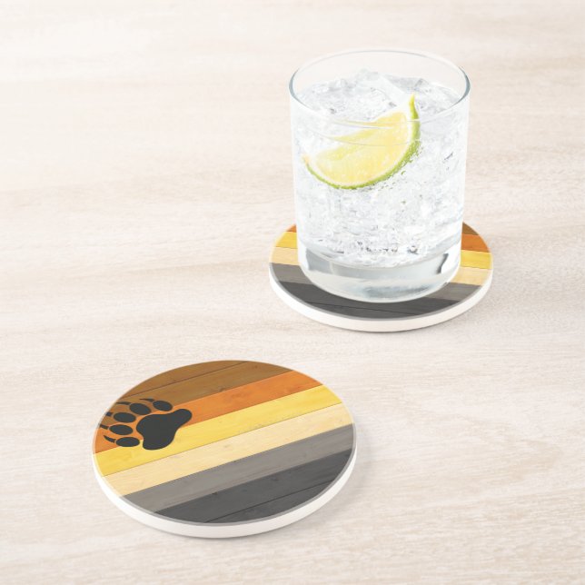 SlipperyJoe's Bear Pride flag wooden floor texture Coaster (Side)
