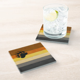 SlipperyJoe's Bear Pride flag wooden floor texture Glass Coaster