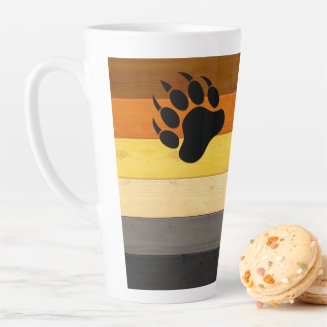 SlipperyJoe's Bear Pride flag wooden floor texture Latte Mug (In Situ)