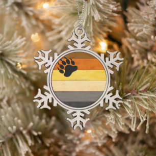 SlipperyJoe's Bear Pride flag wooden floor texture Snowflake Pewter Christmas Ornament