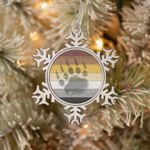 SlipperyJoe's Bear Pride flag wooden floor texture Snowflake Pewter Christmas Ornament