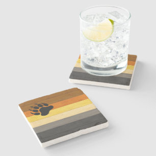 SlipperyJoe's Bear Pride flag wooden floor texture Stone Coaster
