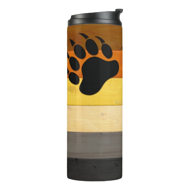 SlipperyJoe's Bear Pride flag wooden floor texture Thermal Tumbler (Rotated Left)