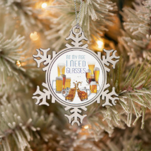 SlipperyJoe's beer glasses pilsner glasses steins Snowflake Pewter Christmas Ornament
