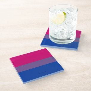 SlipperyJoe's Bisexual Pride Flag colours magenta  Glass Coaster