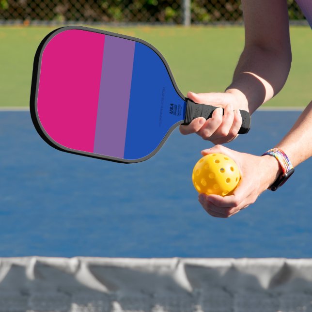 SlipperyJoe's Bisexual Pride Flag colours magenta  Pickleball Paddle (Insitu)