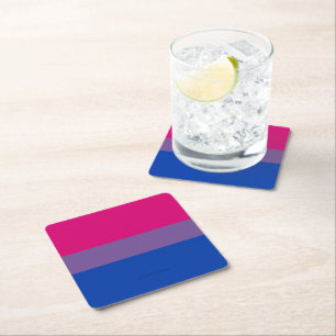 SlipperyJoe's Bisexual Pride Flag colours magenta  Square Paper Coaster