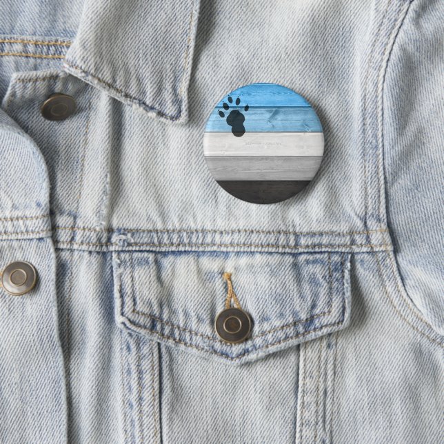 SlipperyJoe's black otter paw print hairy lean med 6 Cm Round Badge (In Situ)