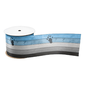 SlipperyJoe's black otter paw print hairy lean med Satin Ribbon