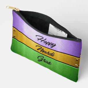 SlipperyJoe's bold Mardi Gras theme purple gold gr Accessory Pouch