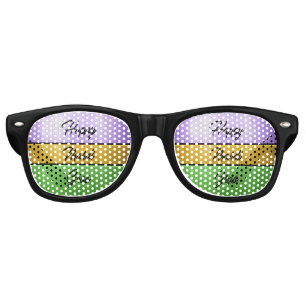 SlipperyJoe's bold Mardi Gras theme purple gold gr Retro Sunglasses