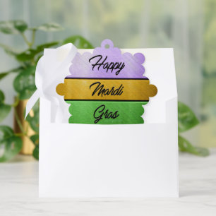 SlipperyJoe's bold Mardi Gras theme purple gold gr Tree Decoration Card