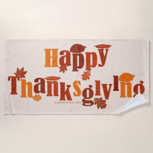 SlipperyJoe's bright festive Thanksgiving graphic  Beach Towel