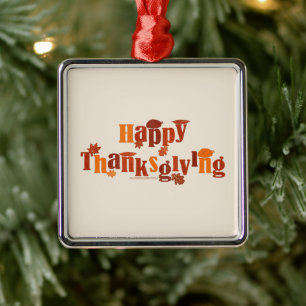 SlipperyJoe's bright festive Thanksgiving graphic Metal Ornament