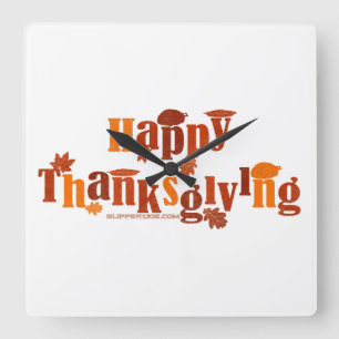 SlipperyJoe's bright festive Thanksgiving graphic  Square Wall Clock