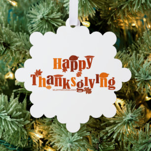 SlipperyJoe's bright festive Thanksgiving graphic Tree Decoration Card