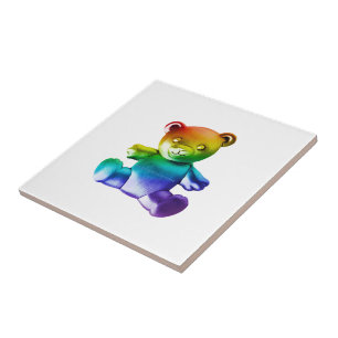 SlipperyJoe's brushed metal teddy bear rainbow gra Ceramic Tile