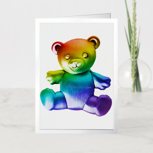 SlipperyJoe's brushed metal teddy bear rainbow gra Foil Greeting Card