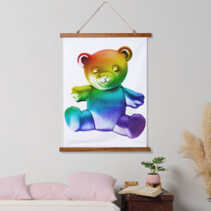 SlipperyJoe's brushed metal teddy bear rainbow gra Hanging Tapestry