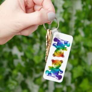 SlipperyJoe's brushed metal teddy bear rainbow gra Key Ring