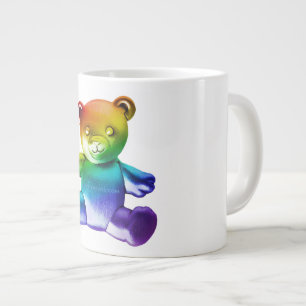 SlipperyJoe's brushed metal teddy bear rainbow gra Large Coffee Mug