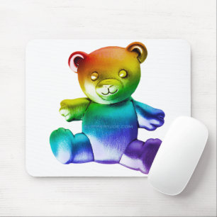 SlipperyJoe's brushed metal teddy bear rainbow gra Mouse Pad