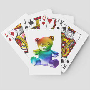 SlipperyJoe's brushed metal teddy bear rainbow gra Playing Cards