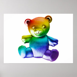 SlipperyJoe's brushed metal teddy bear rainbow gra Poster