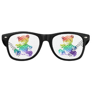 SlipperyJoe's brushed metal teddy bear rainbow gra Retro Sunglasses