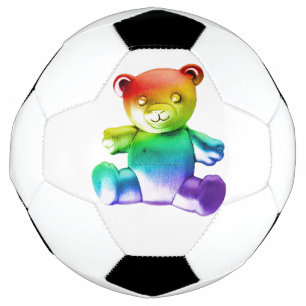 SlipperyJoe's brushed metal teddy bear rainbow gra Soccer Ball