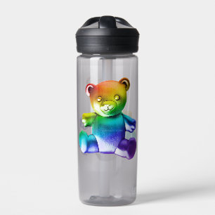 SlipperyJoe's brushed metal teddy bear rainbow gra Water Bottle