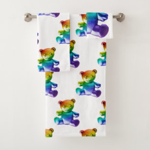 SlipperyJoe's brushed metal teddy bear smooth grad Bath Towel Set