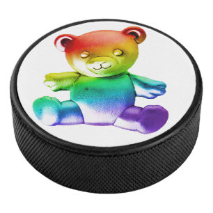 SlipperyJoe's brushed metal teddy bear smooth grad Hockey Puck