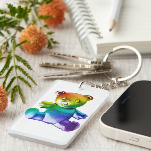 SlipperyJoe's brushed metal teddy bear smooth grad Key Ring