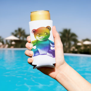 SlipperyJoe's brushed metal teddy bear smooth grad Seltzer Can Cooler