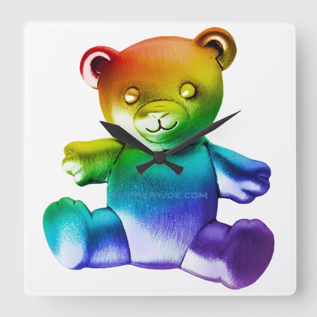 SlipperyJoe's brushed metal teddy bear smooth grad Square Wall Clock (Front)