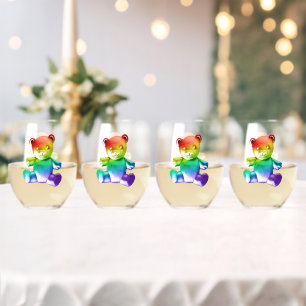 SlipperyJoe's brushed metal teddy bear smooth grad Stemless Wine Glass