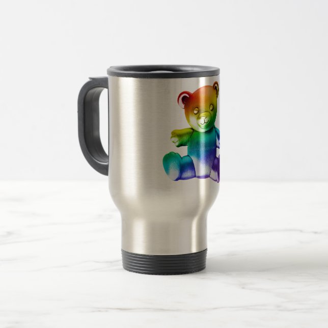 SlipperyJoe's brushed metal teddy bear smooth grad Travel Mug (Front Left)