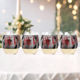 SlipperyJoe's chilling horror-themed visual thick Stemless Wine Glass