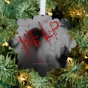 SlipperyJoe's chilling horror-themed visual thick Tree Decoration Card
