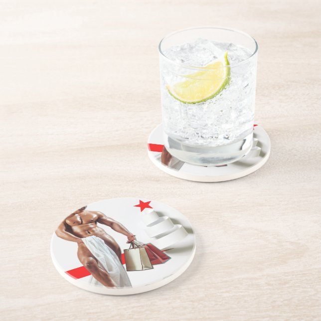 SlipperyJoe's Christmas shopping white paper spira Coaster (Side)