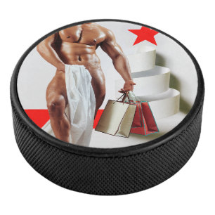 SlipperyJoe's Christmas shopping white paper spira Hockey Puck