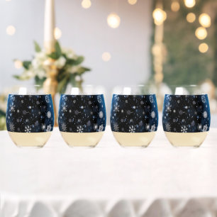 SlipperyJoe's Christmas winter magical peaceful at Stemless Wine Glass