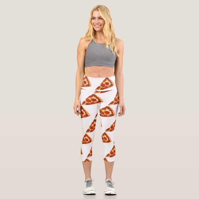 SlipperyJoe's classic pepperoni pizza slice melted Capri Leggings (Front)