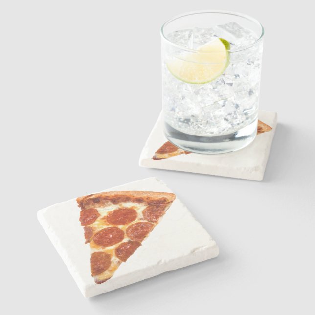 SlipperyJoe's classic pepperoni pizza slice melted Stone Coaster (Side)