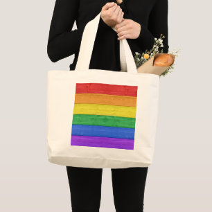 SlipperyJoe's classic rainbow tactile handcrafted Large Tote Bag