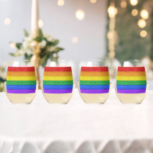 SlipperyJoe's classic rainbow tactile handcrafted Stemless Wine Glass